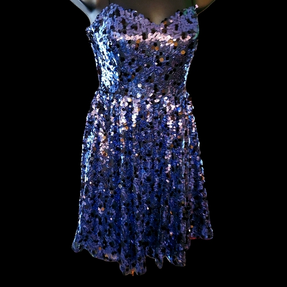 Royal Blue Sequined Strapless Formal Dress - Picture 2 of 14